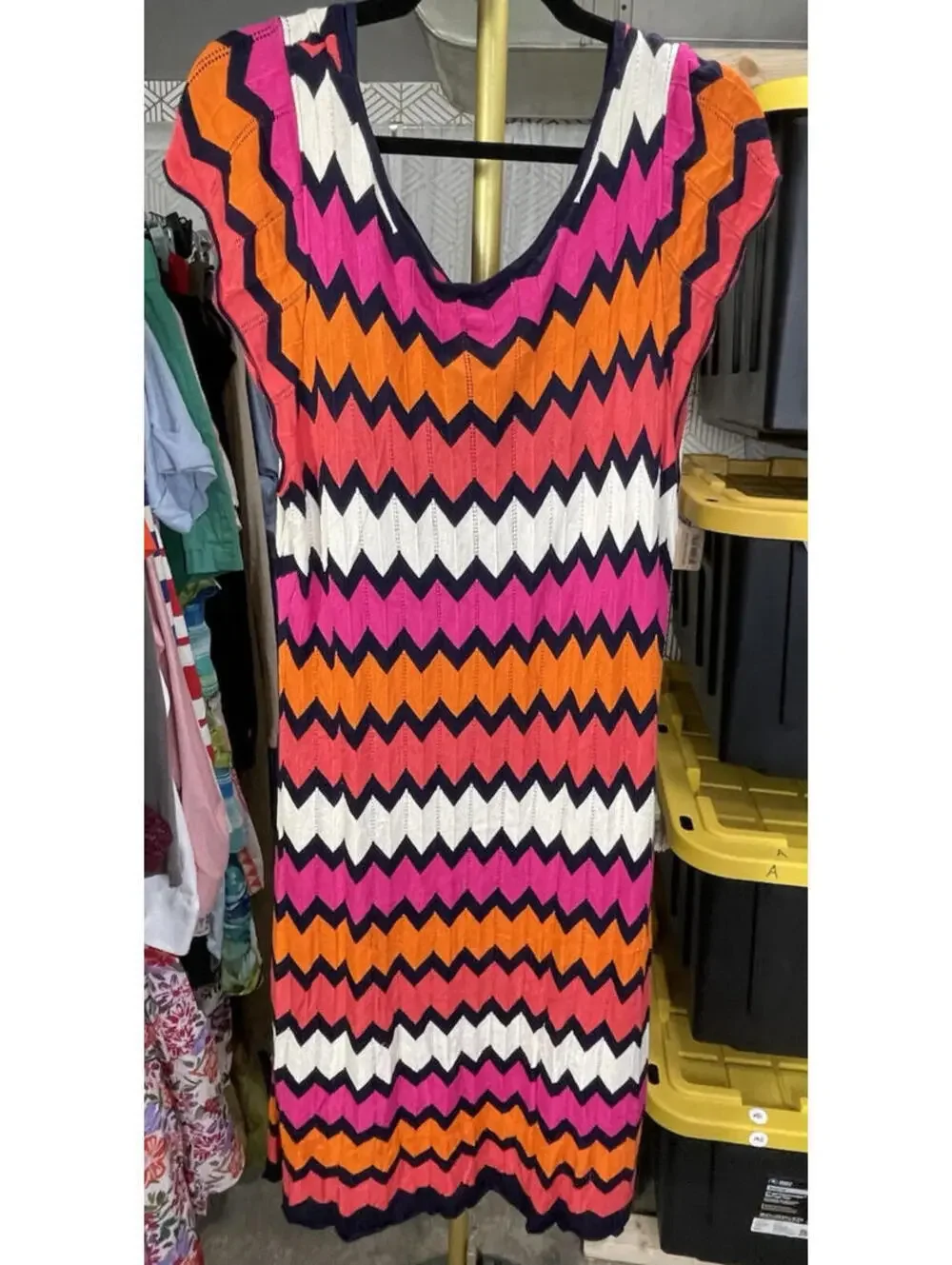 Roz & Ali Sweater Dress Plus Size 20 Multicolor Chevron Knit Sleeveless Midi